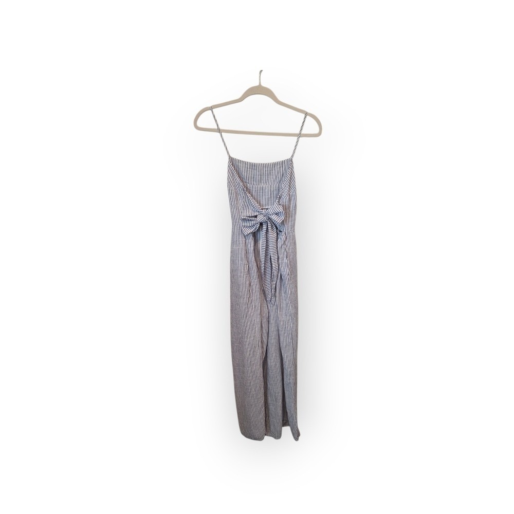 Lee Women's Blue White Striped‎ Linen Blend Overalls Jumpsuit Medium Coastal